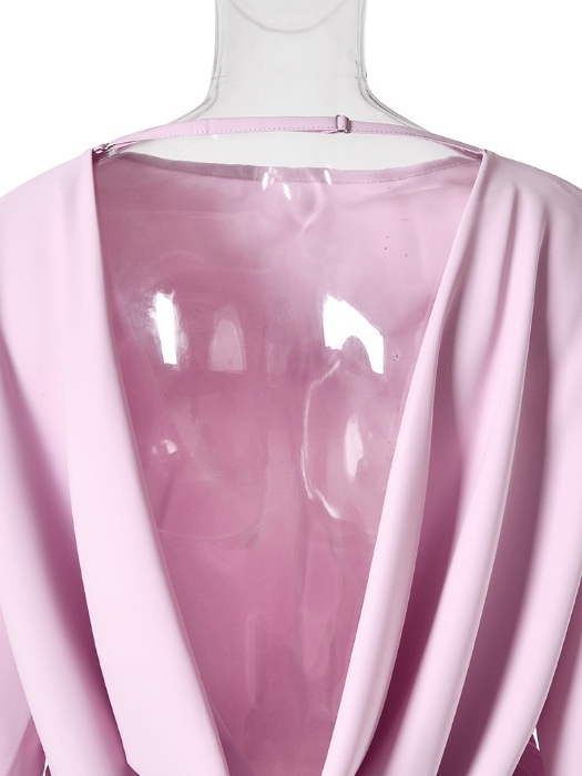 TWOTWINSTYLE Solid Bell Sleeve Waist Wrap Knot Elegant Dress