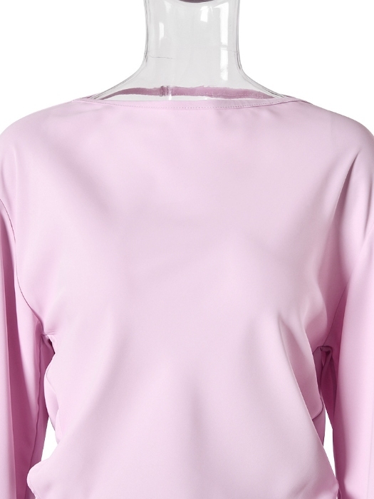 TWOTWINSTYLE Solid Bell Sleeve Waist Wrap Knot Elegant Dress