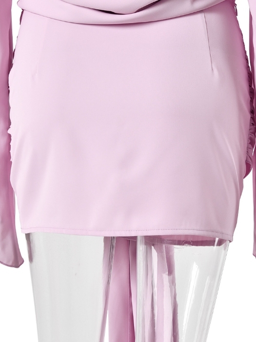 TWOTWINSTYLE Solid Bell Sleeve Waist Wrap Knot Elegant Dress