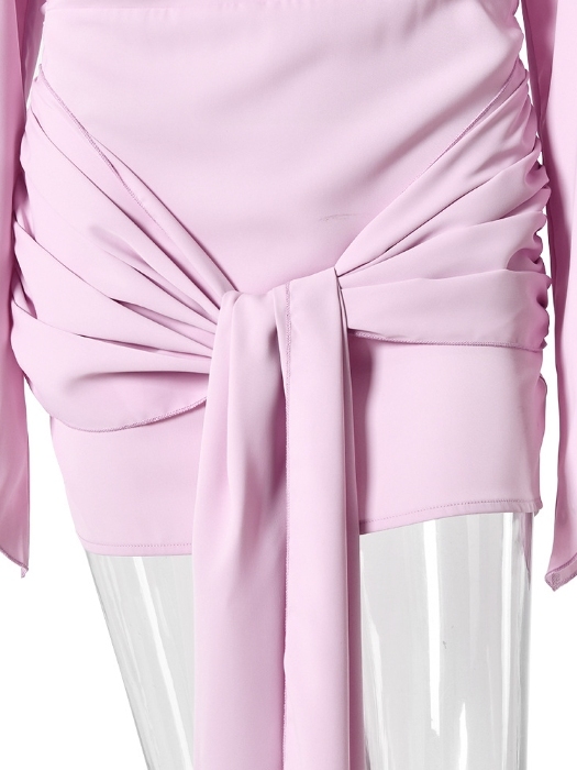 TWOTWINSTYLE Solid Bell Sleeve Waist Wrap Knot Elegant Dress
