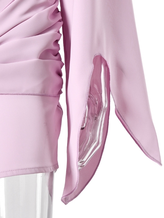 TWOTWINSTYLE Solid Bell Sleeve Waist Wrap Knot Elegant Dress