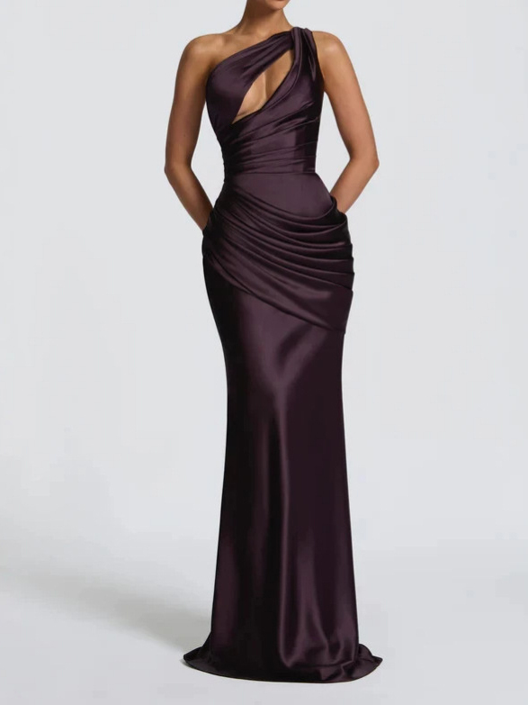 TWOTWINSTYLE Off One Shoulder Cutout Ruched Tunic Elegant Dress