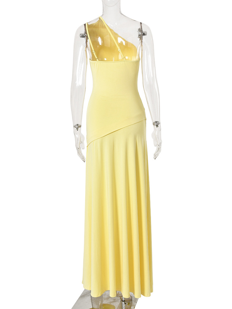 TWOTWINSTYLE Solid Off One Shoulder Pleated Elegant Dress