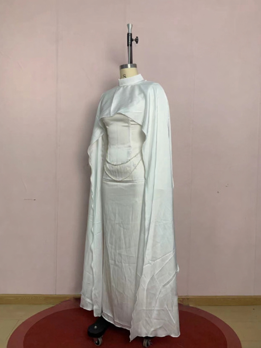 TWOTWINSTYLE Solid Stand Collar Cape Sleeve Desig Dress