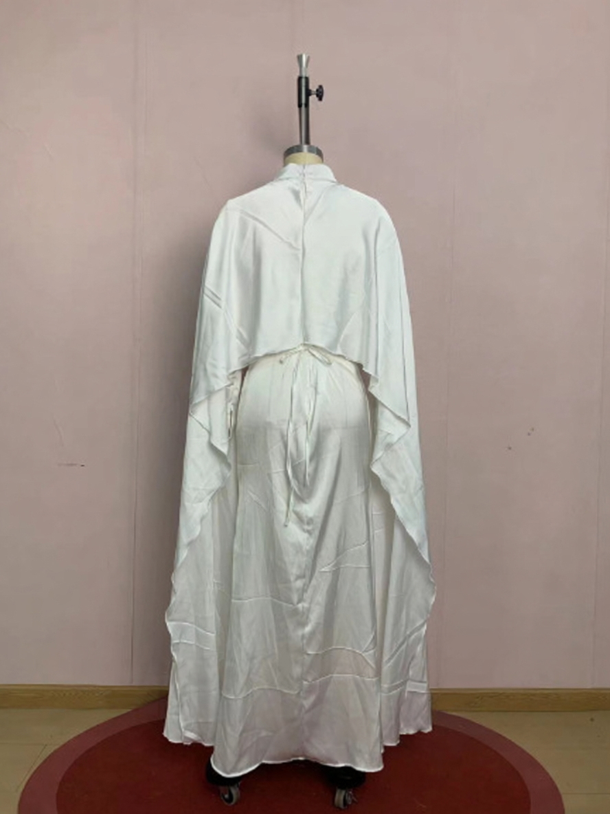 TWOTWINSTYLE Solid Stand Collar Cape Sleeve Desig Dress