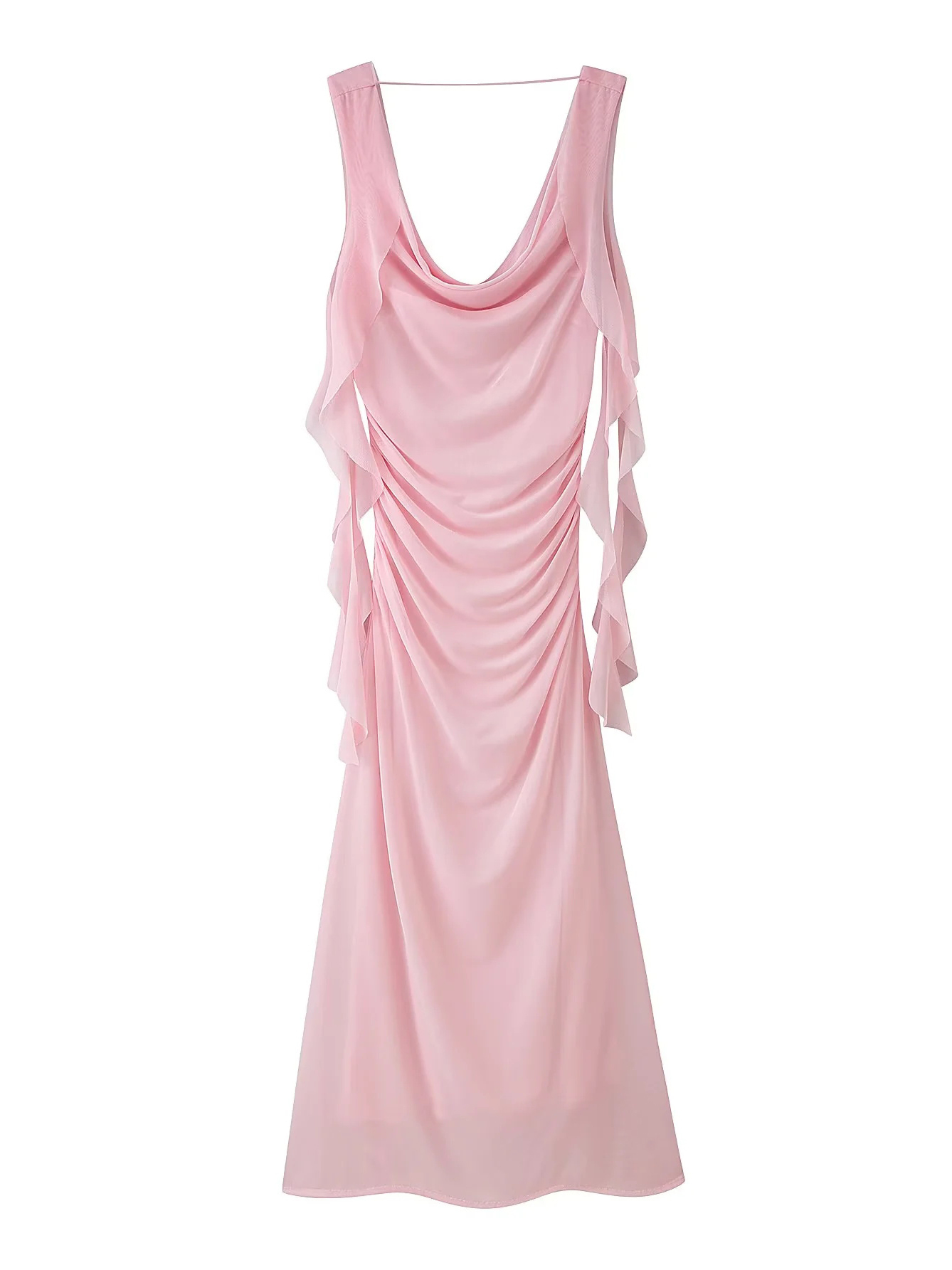 TWOTWINSTYLE Cowl Neck Spliced Ruffle Straps Elegant Dress