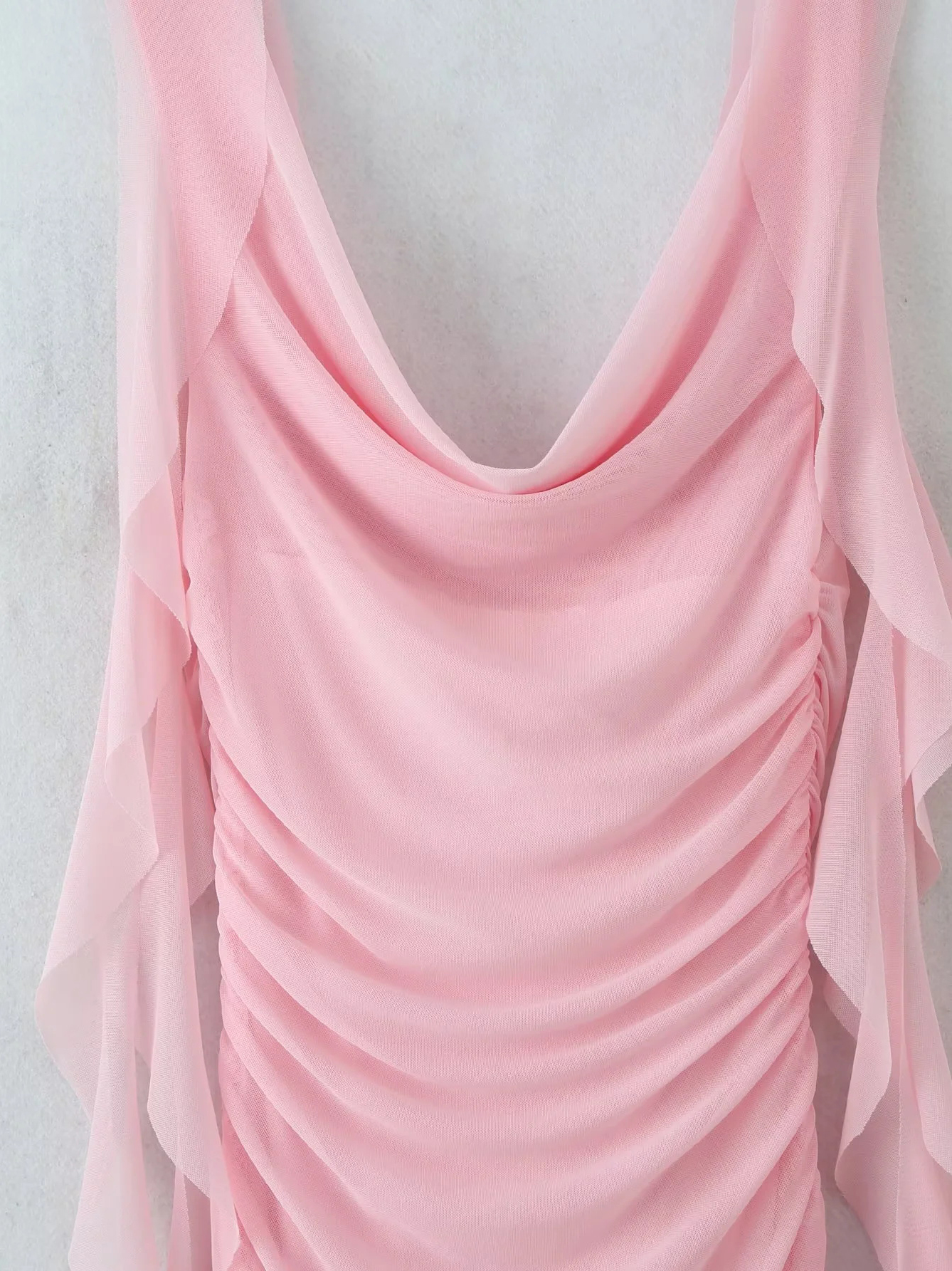 TWOTWINSTYLE Cowl Neck Spliced Ruffle Straps Elegant Dress