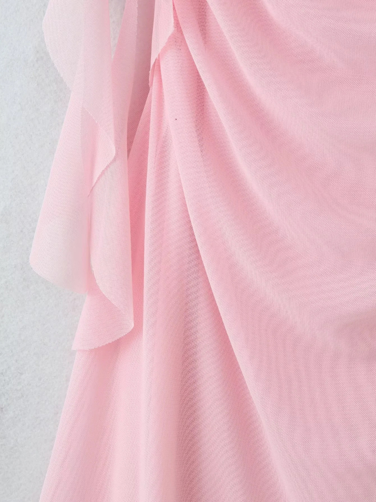 TWOTWINSTYLE Cowl Neck Spliced Ruffle Straps Elegant Dress
