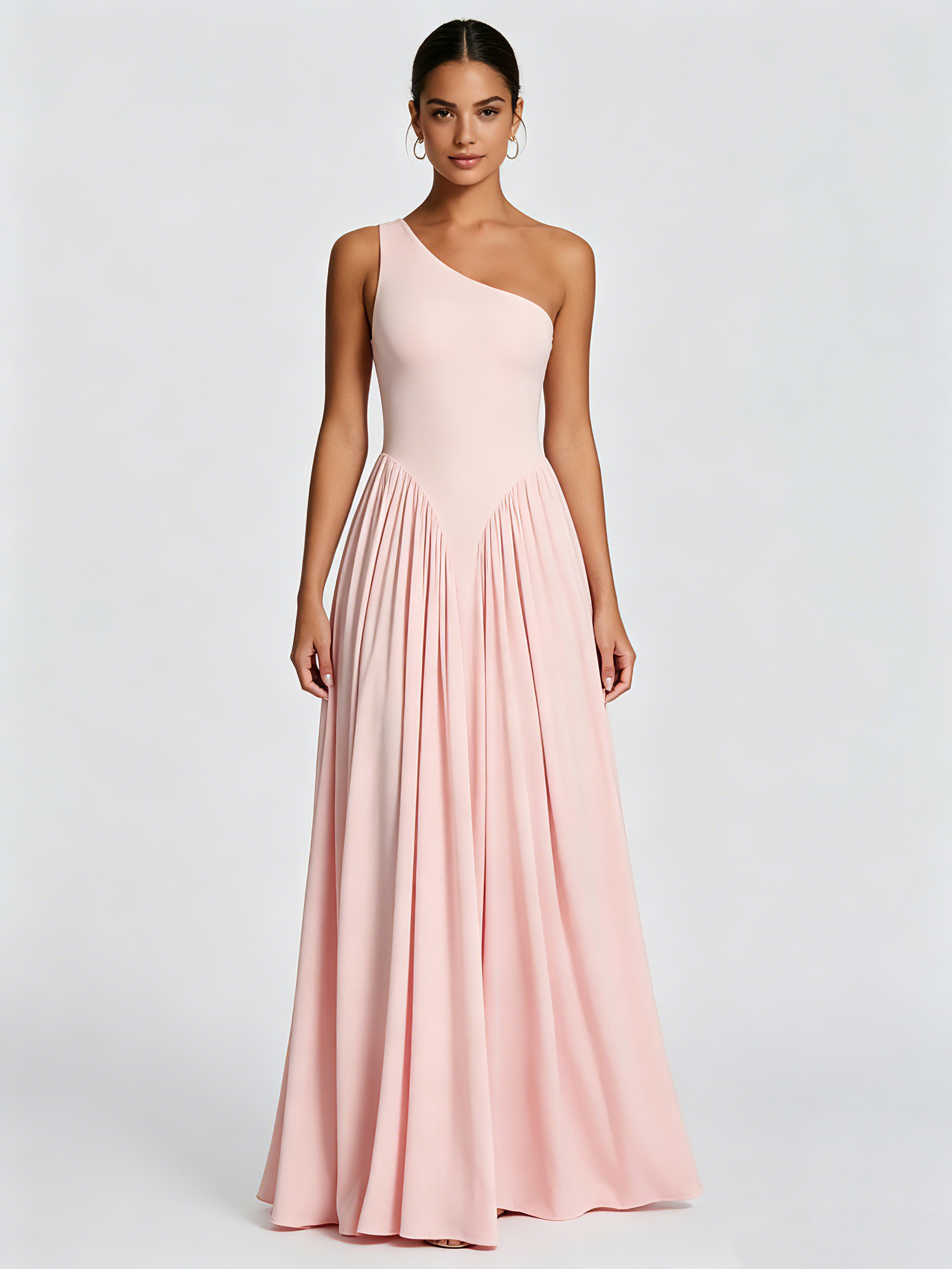 TWOTWINSTYLE Off One Shoulder Pleated Minimalist Maxi Dress
