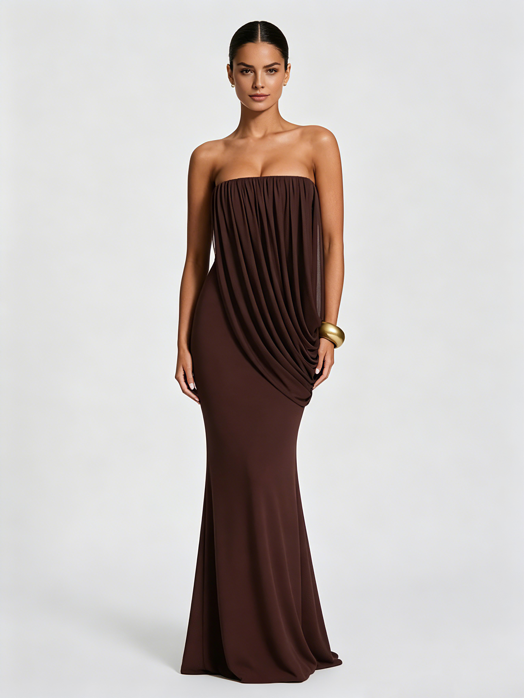 TWOTWINSTYLE Off Shoulder Draped Ruched Vintage Dress