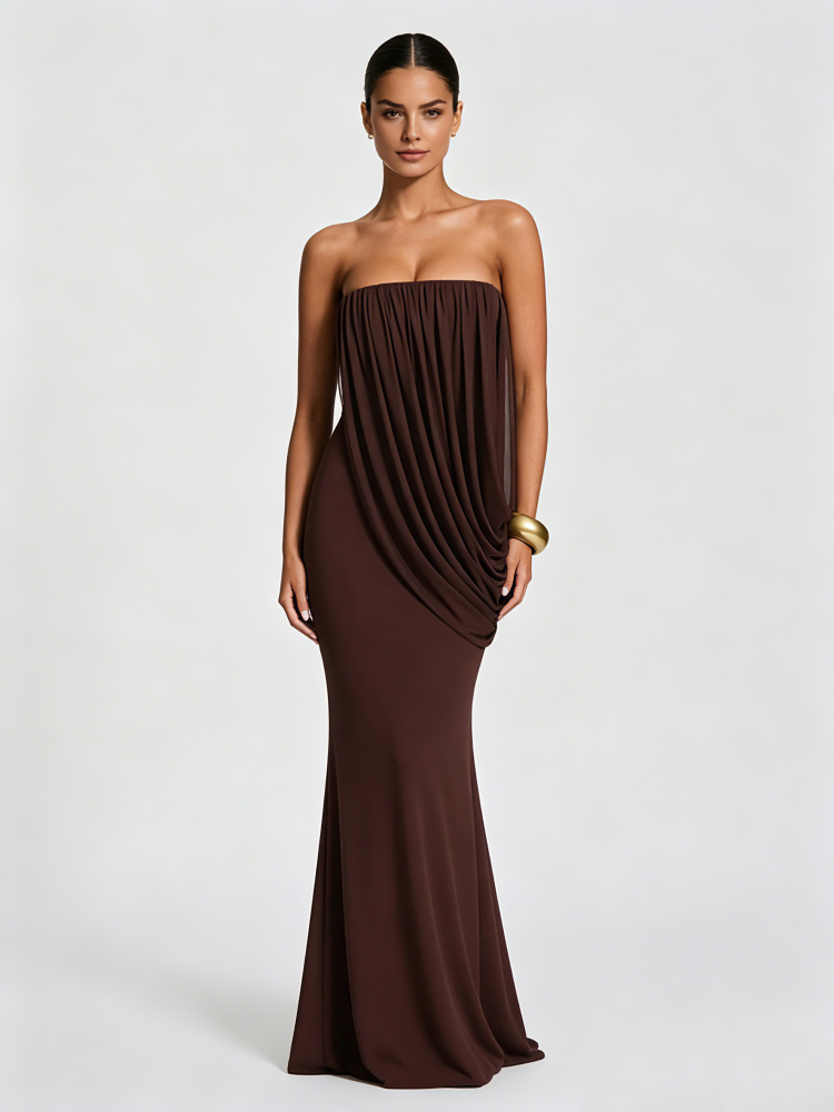 TWOTWINSTYLE Off Shoulder Draped Ruched Vintage Dress