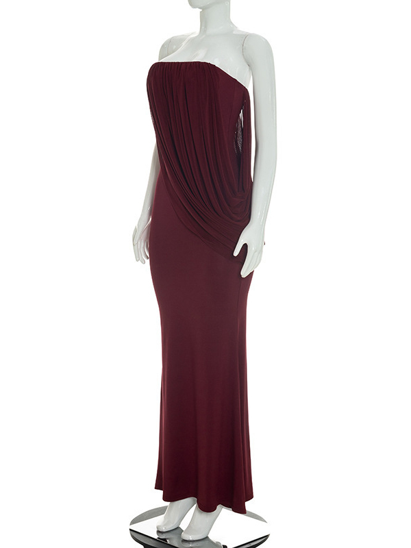 TWOTWINSTYLE Off Shoulder Draped Ruched Vintage Dress