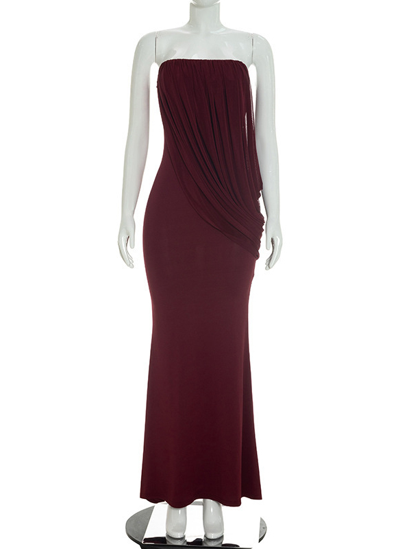 TWOTWINSTYLE Off Shoulder Draped Ruched Vintage Dress