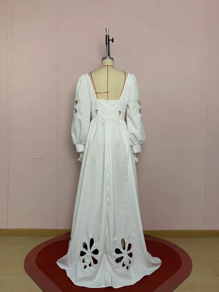 TWOTWINSTYLE Puff Sleeve Hollow Out Irregular Hem Desig Dress