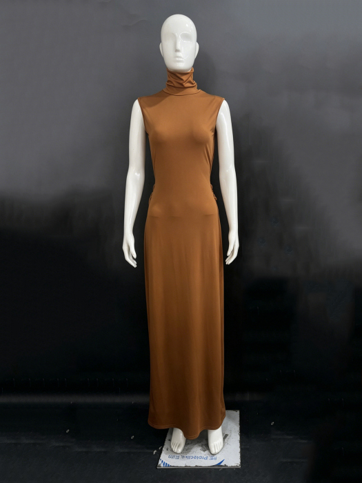 TWOTWINSTYLE Turtleneck Backless Sleeveless Tunic Vintage Dress