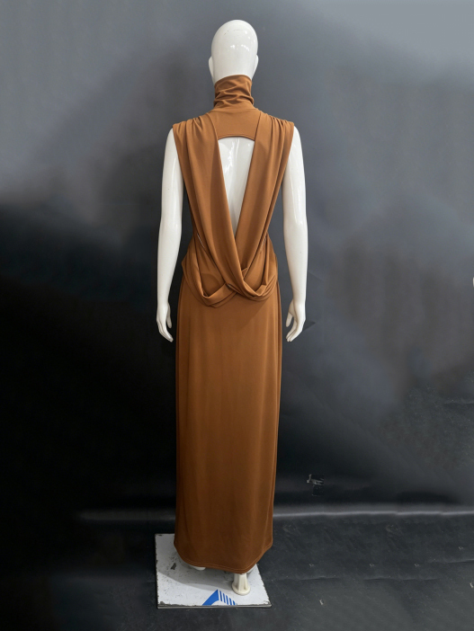 TWOTWINSTYLE Turtleneck Backless Sleeveless Tunic Vintage Dress