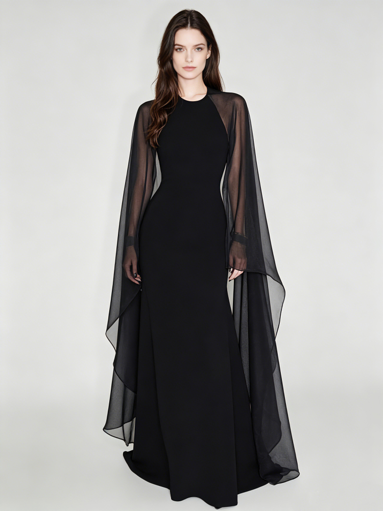 TWOTWINSTYLE Round Neck Cape Sleeve Dramatic Dress