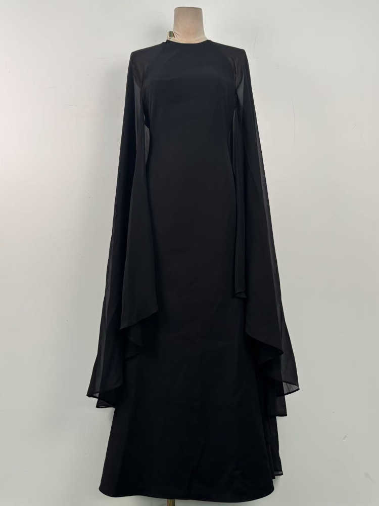 TWOTWINSTYLE Round Neck Cape Sleeve Dramatic Dress