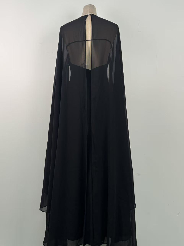 TWOTWINSTYLE Round Neck Cape Sleeve Dramatic Dress