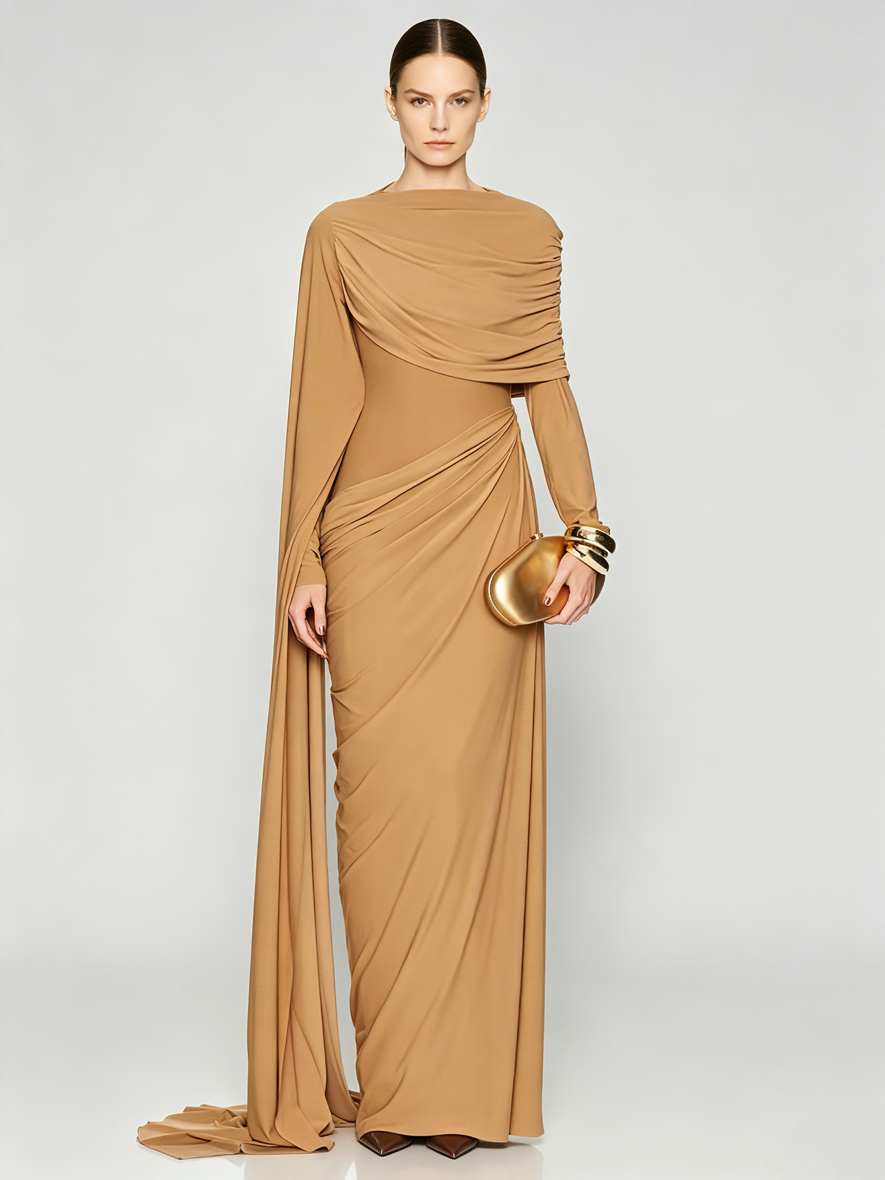 TWOTWINSTYLE Long Sleeve Ruched Waist Luxury Dress