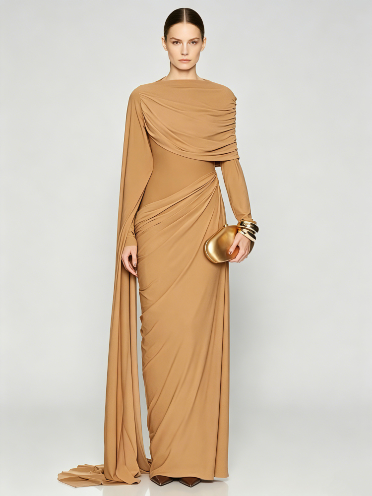 TWOTWINSTYLE Long Sleeve Ruched Waist Luxury Dress