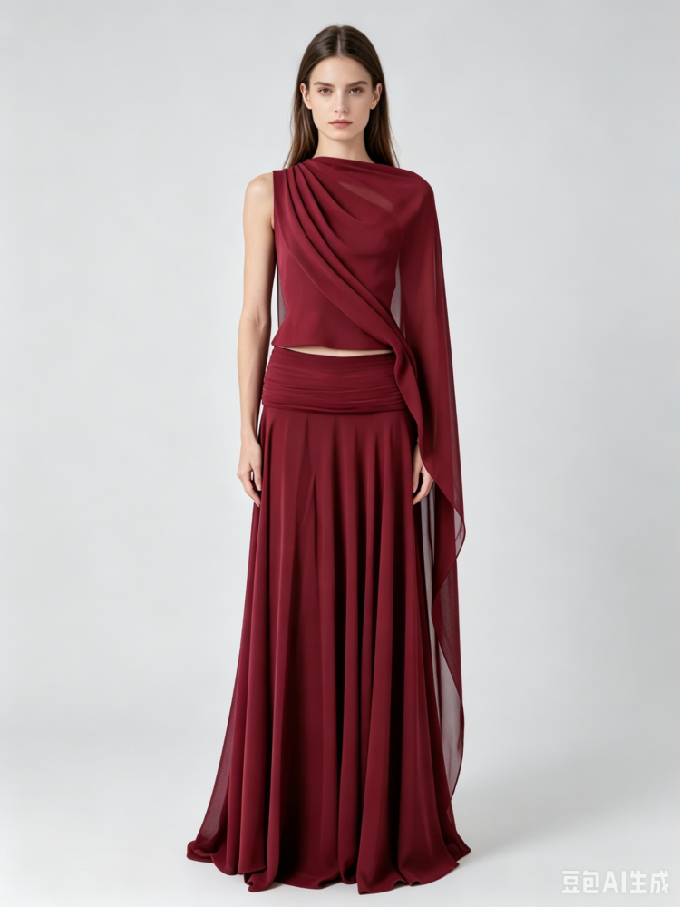 TWOTWINSTYLE Off One Shoulder Crop Top Solid Higt Waist Skirt Vintage Dress