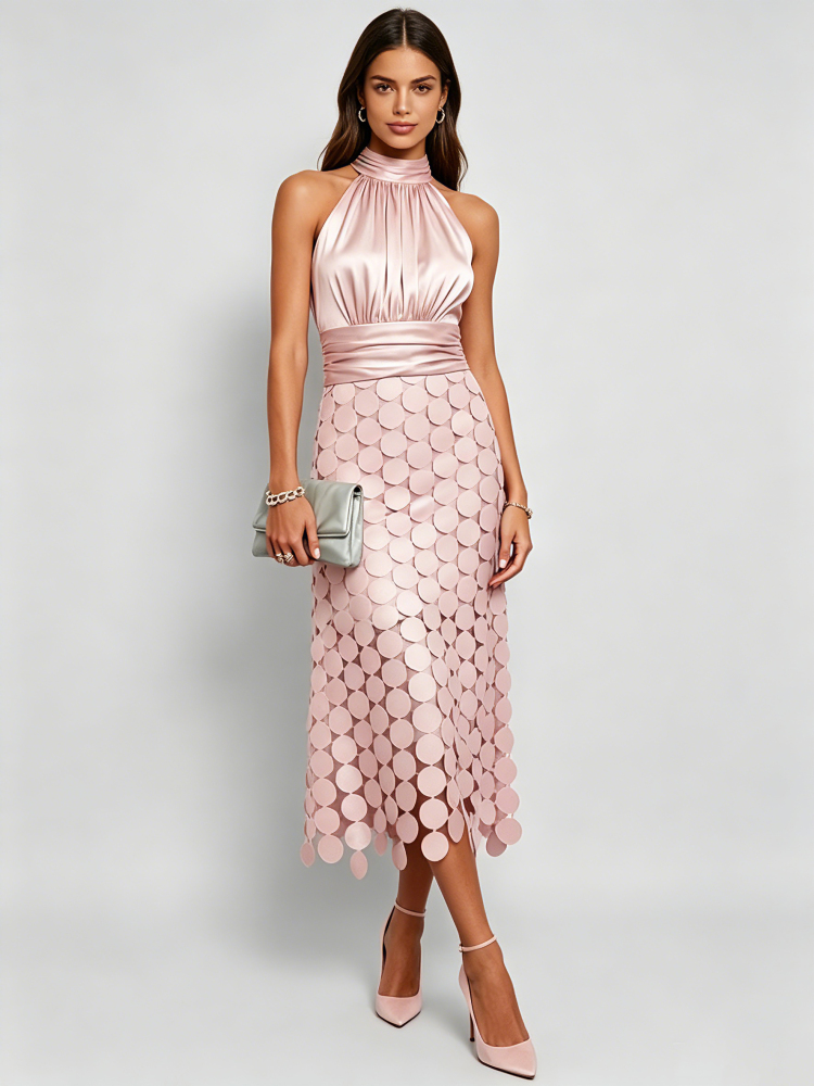 TWOTWINSTYLE Off Shoulder High Waist Spliced Wafer Vintage Dress