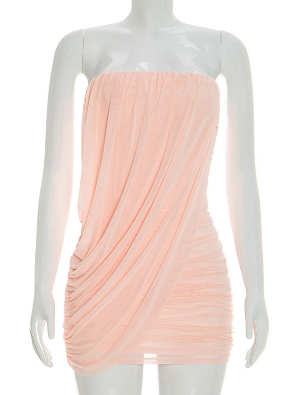 TWOTWINSTYLE Off Shoulder Ruched Irregular Fashion Dress