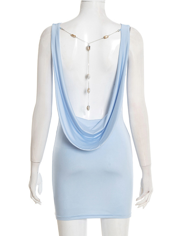 TWOTWINSTYLE Solid Draped Neckline Backless Tunic Sexy Dress