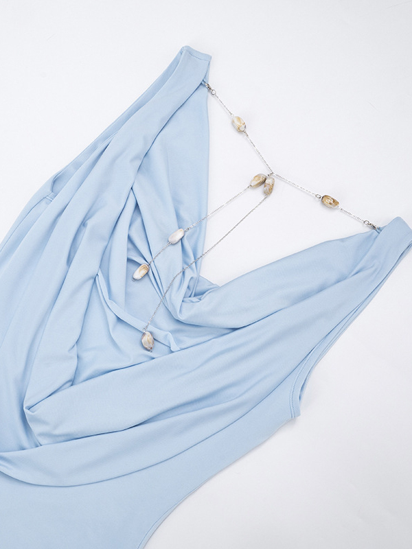 TWOTWINSTYLE Solid Draped Neckline Backless Tunic Sexy Dress