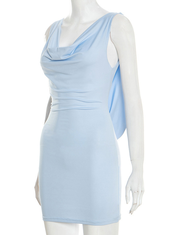 TWOTWINSTYLE Solid Draped Neckline Backless Tunic Sexy Dress