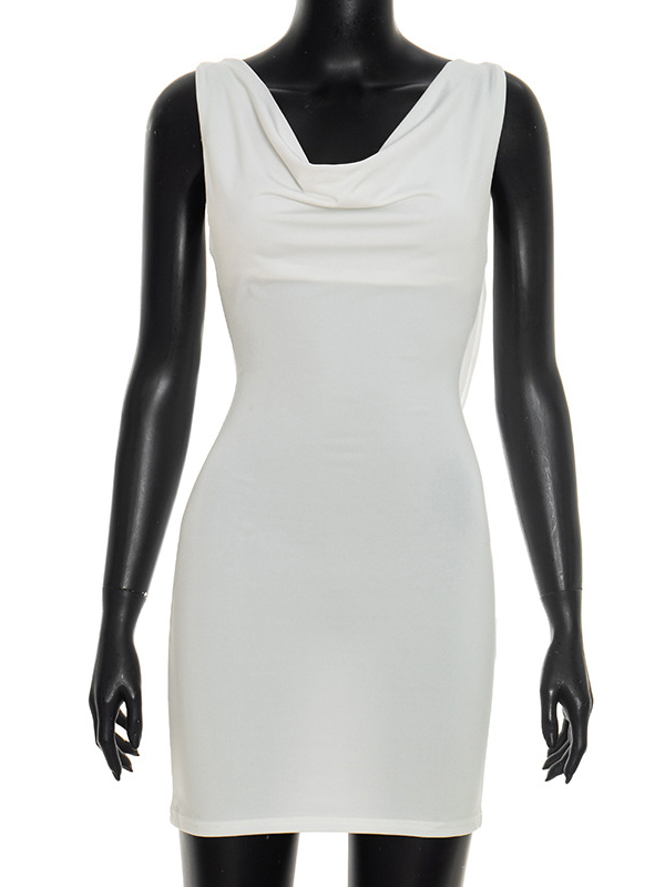 TWOTWINSTYLE Solid Draped Neckline Backless Tunic Sexy Dress