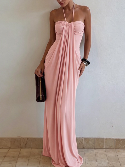 TWOTWINSTYLE Solid Tunic Ruched Bust Sexy Maxi Dress