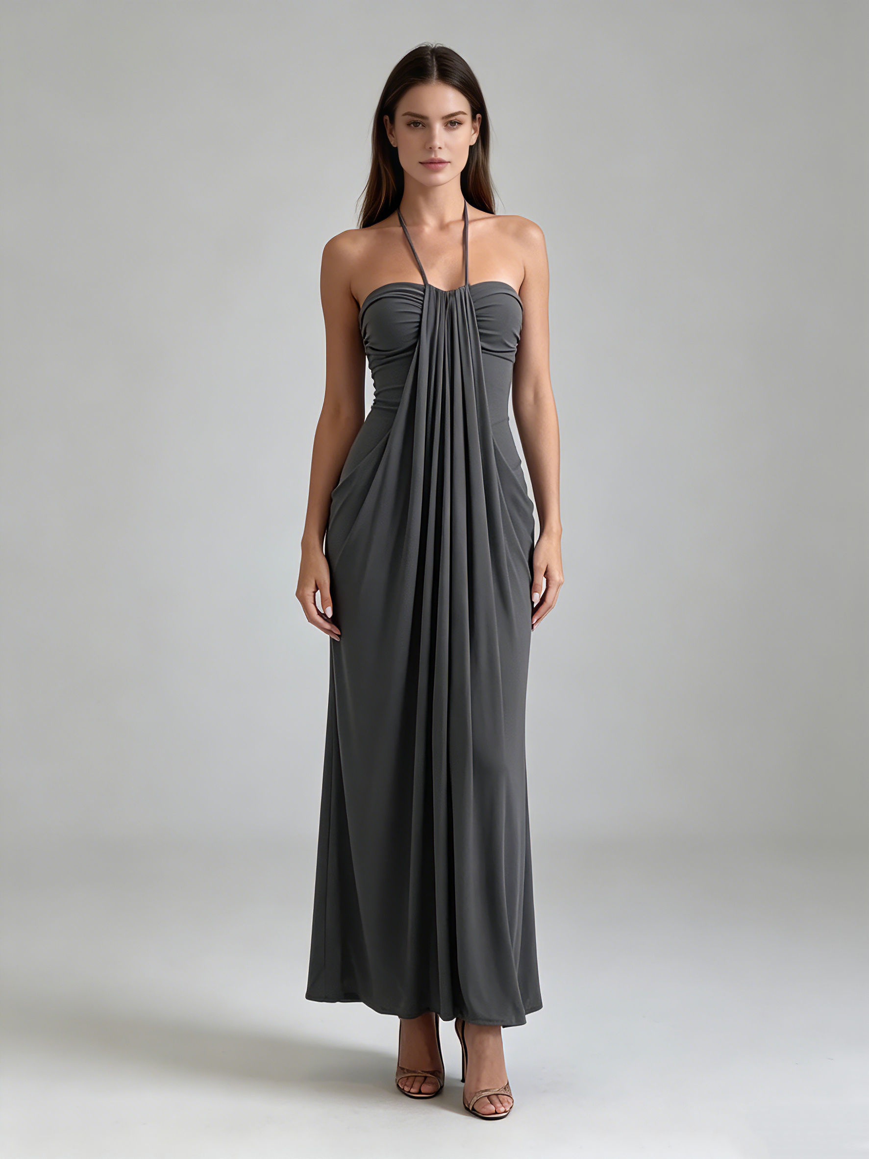 TWOTWINSTYLE Solid Tunic Ruched Bust Sexy Maxi Dress