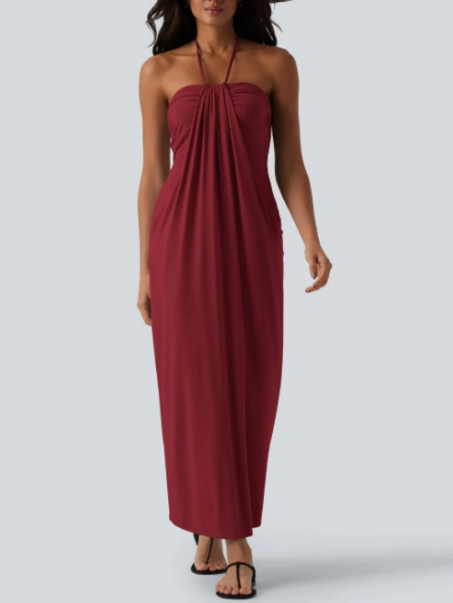 TWOTWINSTYLE Solid Tunic Ruched Bust Sexy Maxi Dress