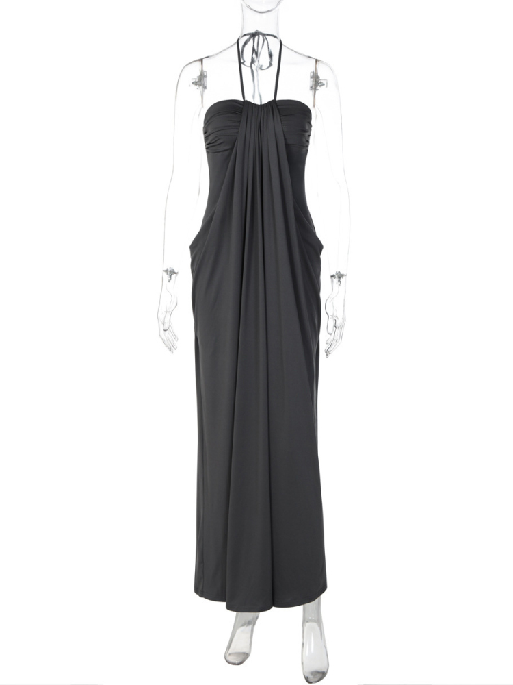 TWOTWINSTYLE Solid Tunic Ruched Bust Sexy Maxi Dress