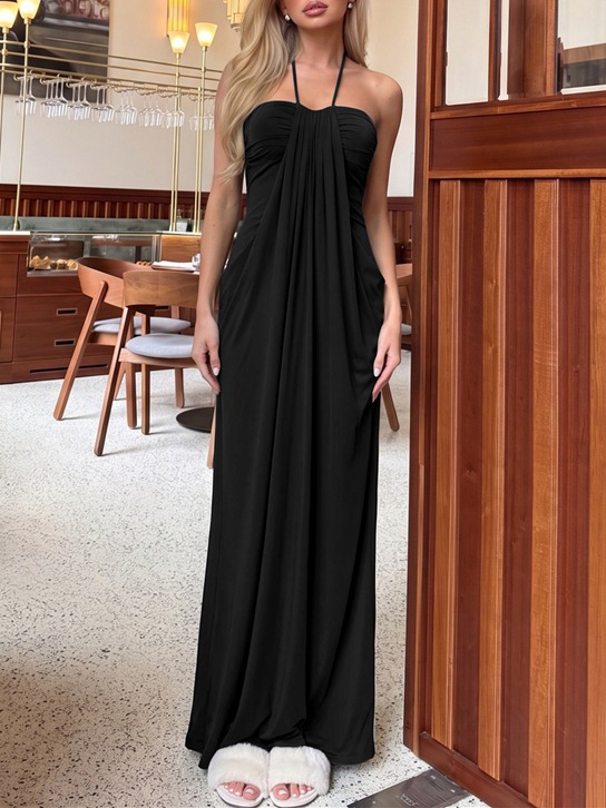 TWOTWINSTYLE Solid Tunic Ruched Bust Sexy Maxi Dress