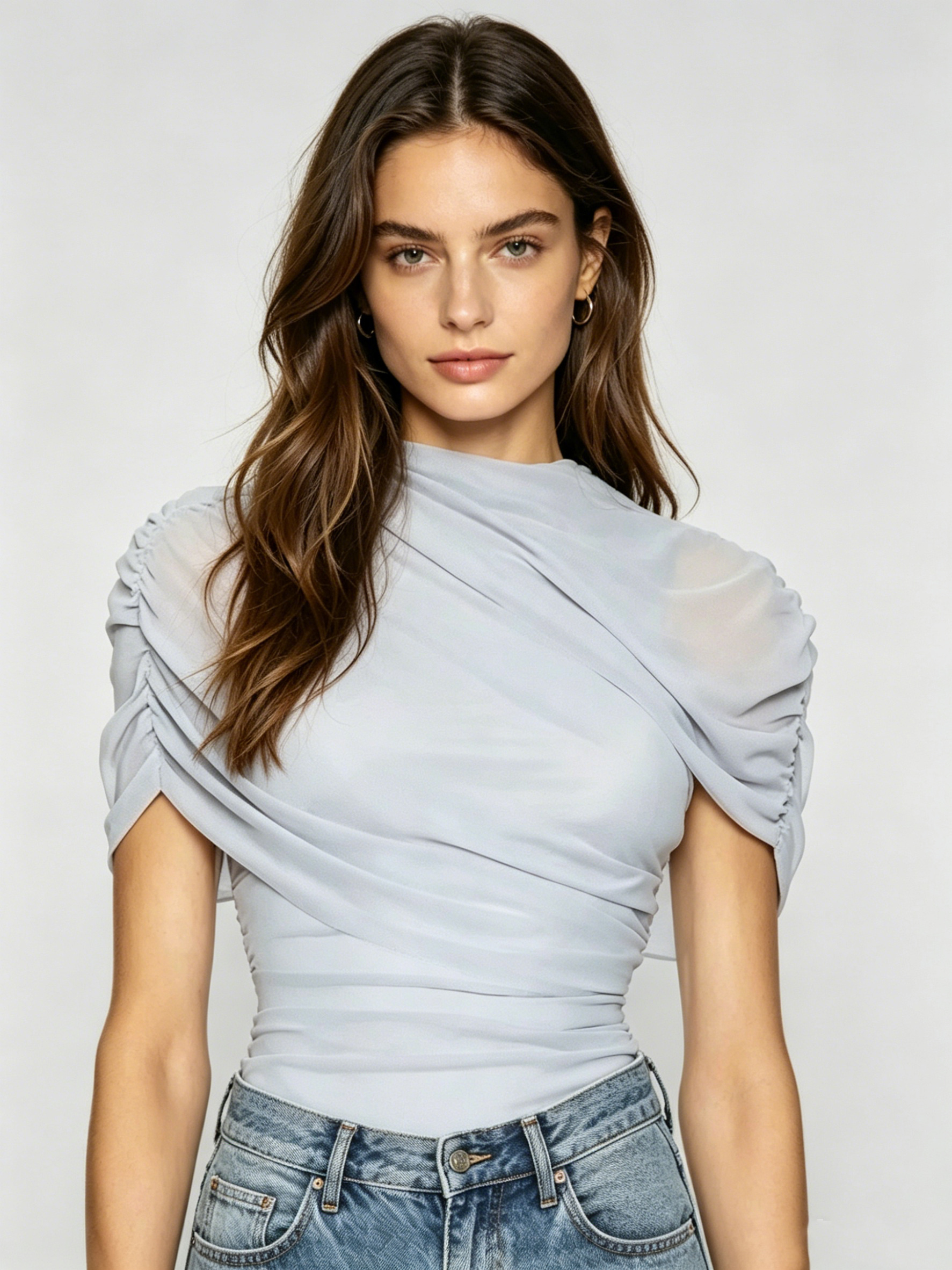 TWOTWINSTYLE Cross Wrap Asymmetric Tunic Chic Top