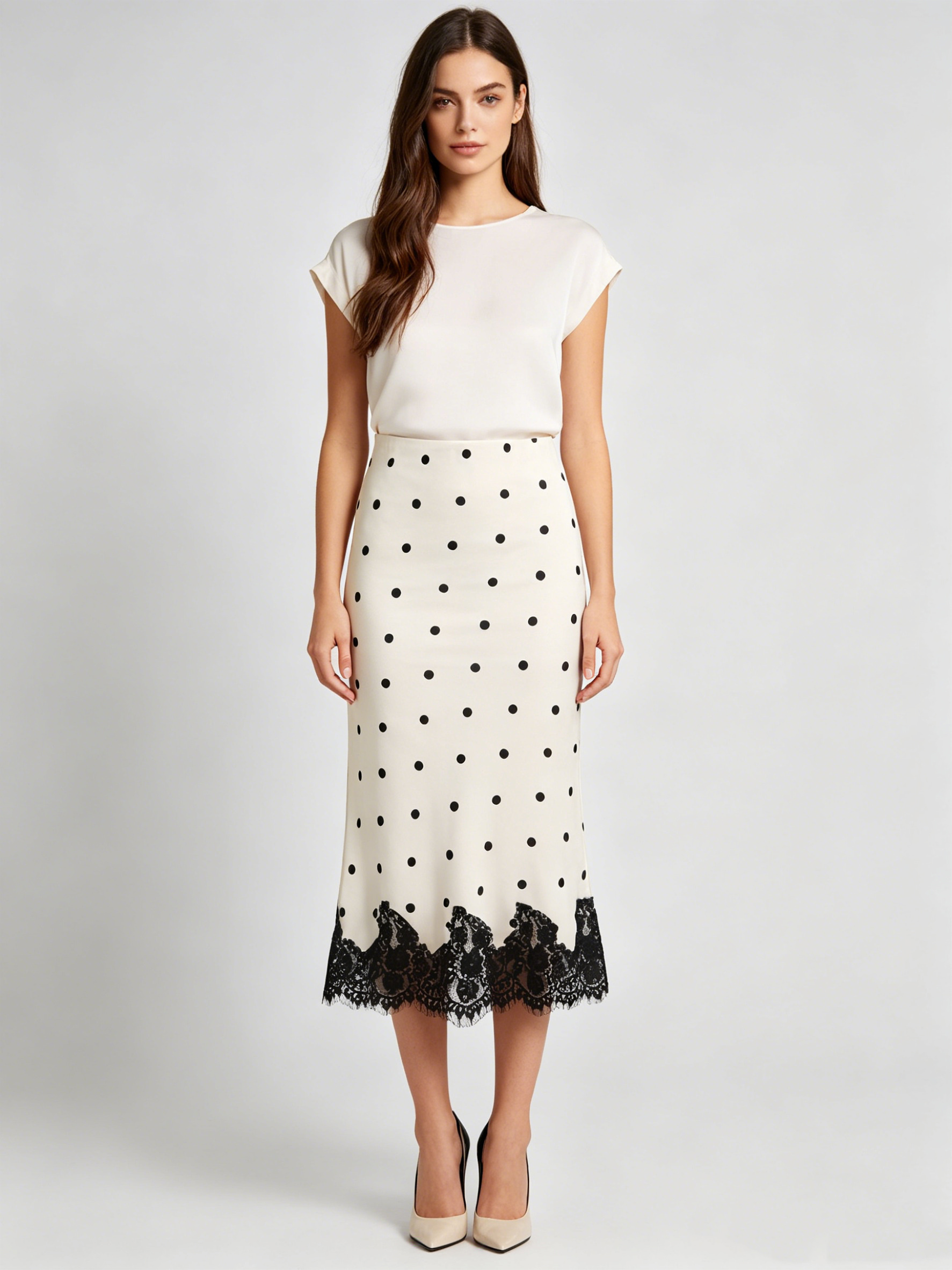 TWOTWINSTYLE High Waist Wave Point Spliced Lace Elegant Skirt
