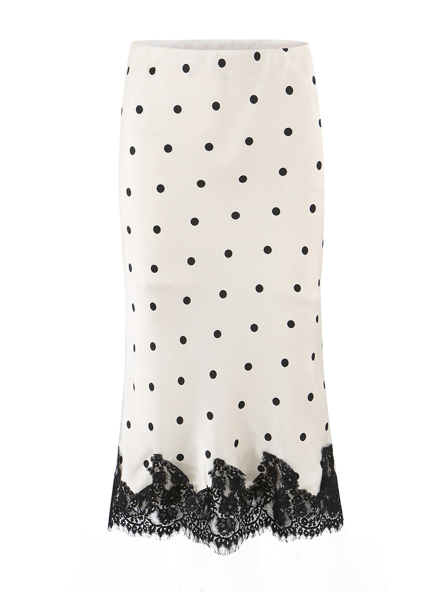TWOTWINSTYLE High Waist Wave Point Spliced Lace Elegant Skirt