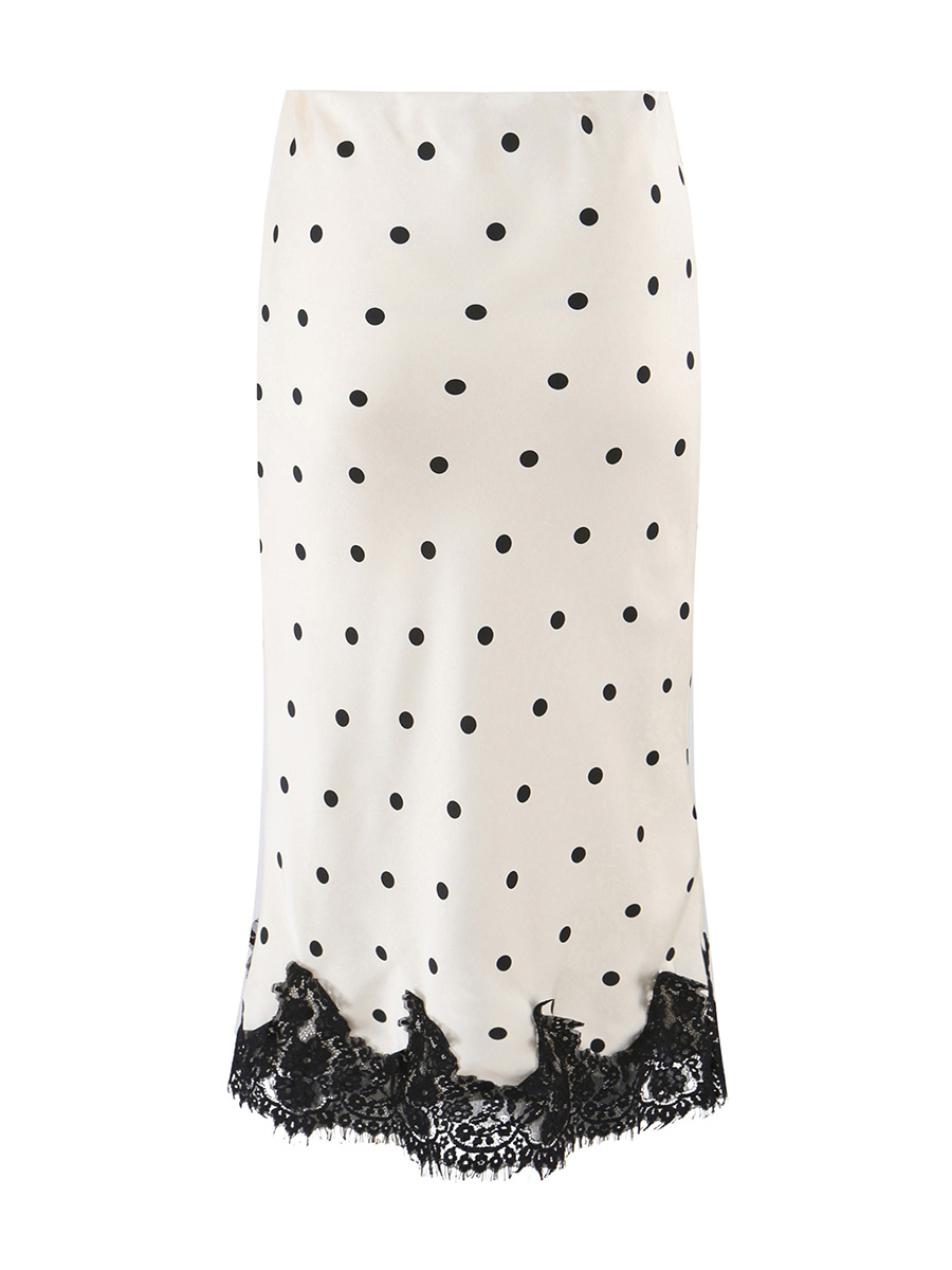 TWOTWINSTYLE High Waist Wave Point Spliced Lace Elegant Skirt