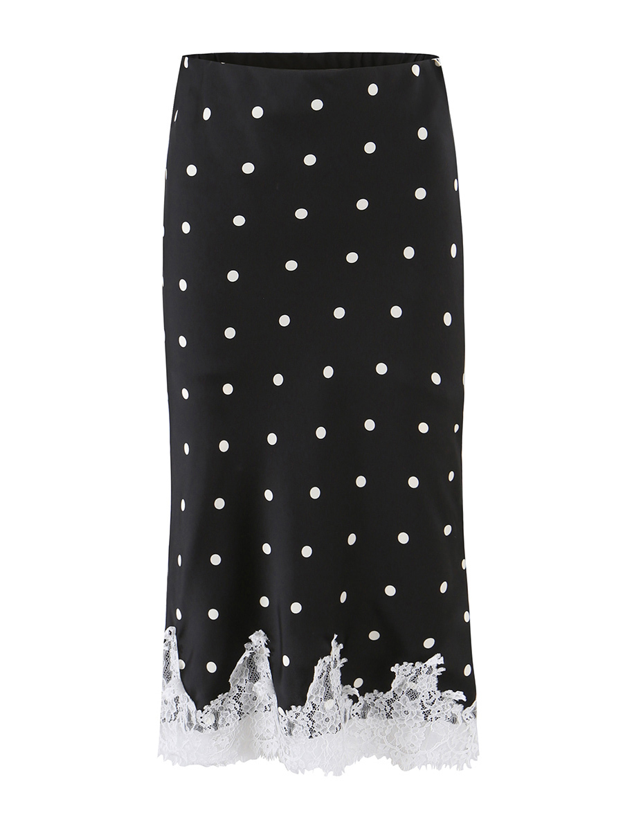 TWOTWINSTYLE High Waist Wave Point Spliced Lace Elegant Skirt