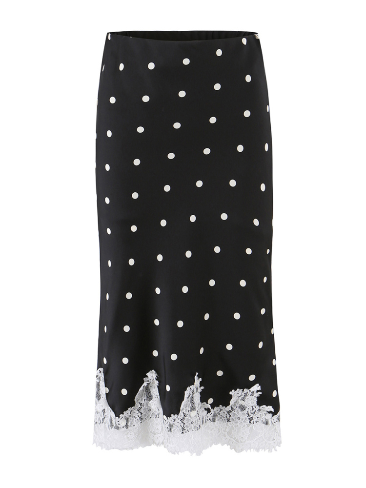 TWOTWINSTYLE High Waist Wave Point Spliced Lace Elegant Skirt