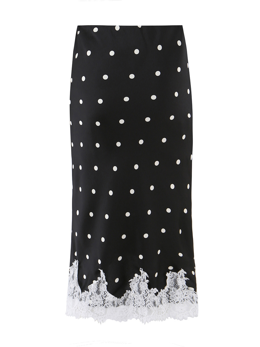 TWOTWINSTYLE High Waist Wave Point Spliced Lace Elegant Skirt