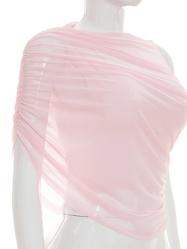 TWOTWINSTYLE Off One Shoulder Asymmetric Design Crop Top