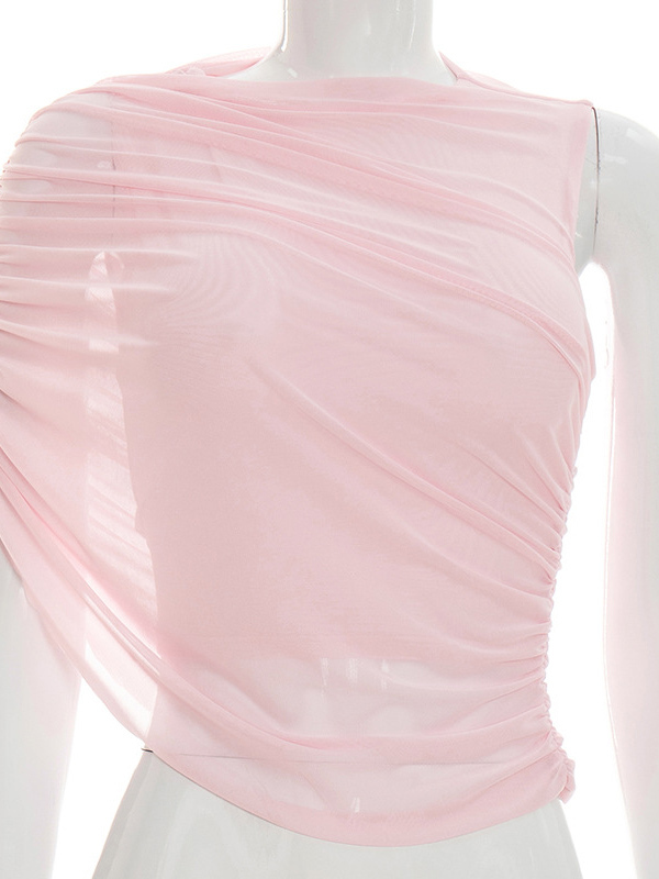 TWOTWINSTYLE Off One Shoulder Asymmetric Design Crop Top