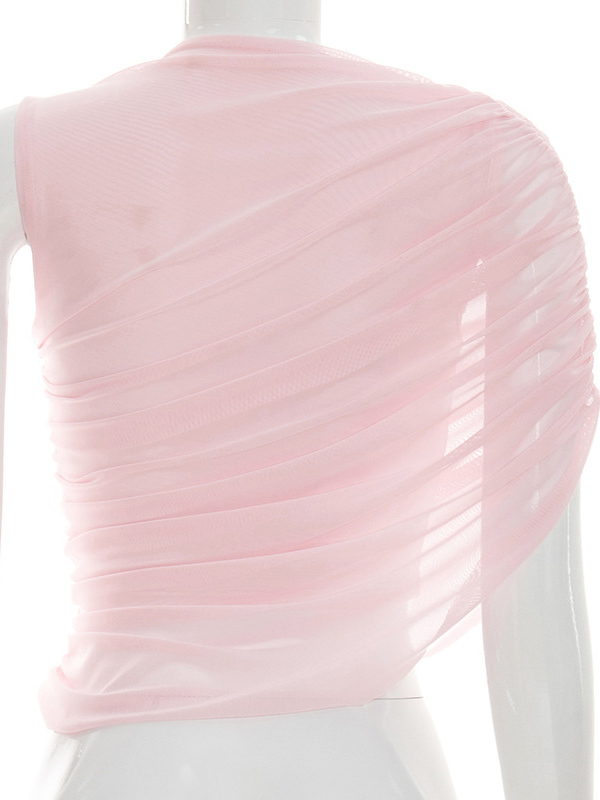 TWOTWINSTYLE Off One Shoulder Asymmetric Design Crop Top