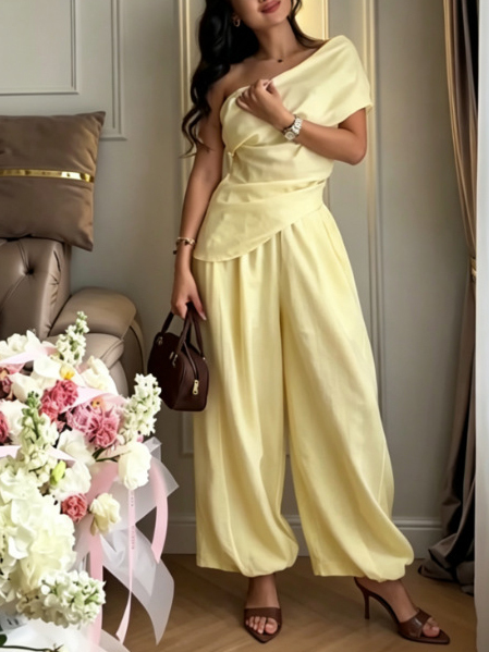 TWOTWINSTYLE Off Shoulder Tunic Top Harem Pants Streetwear Set
