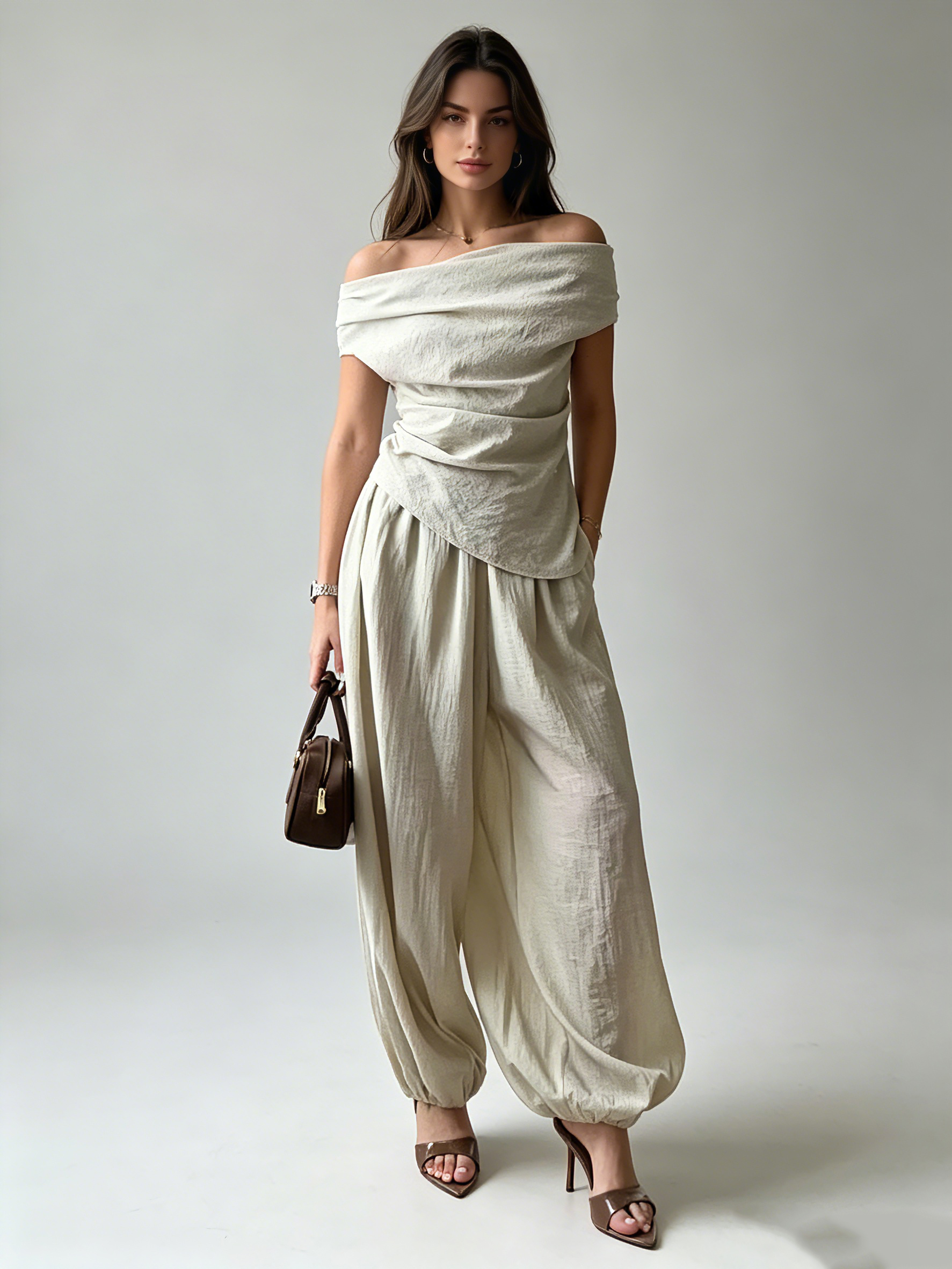 TWOTWINSTYLE Off Shoulder Tunic Top Harem Pants Streetwear Set