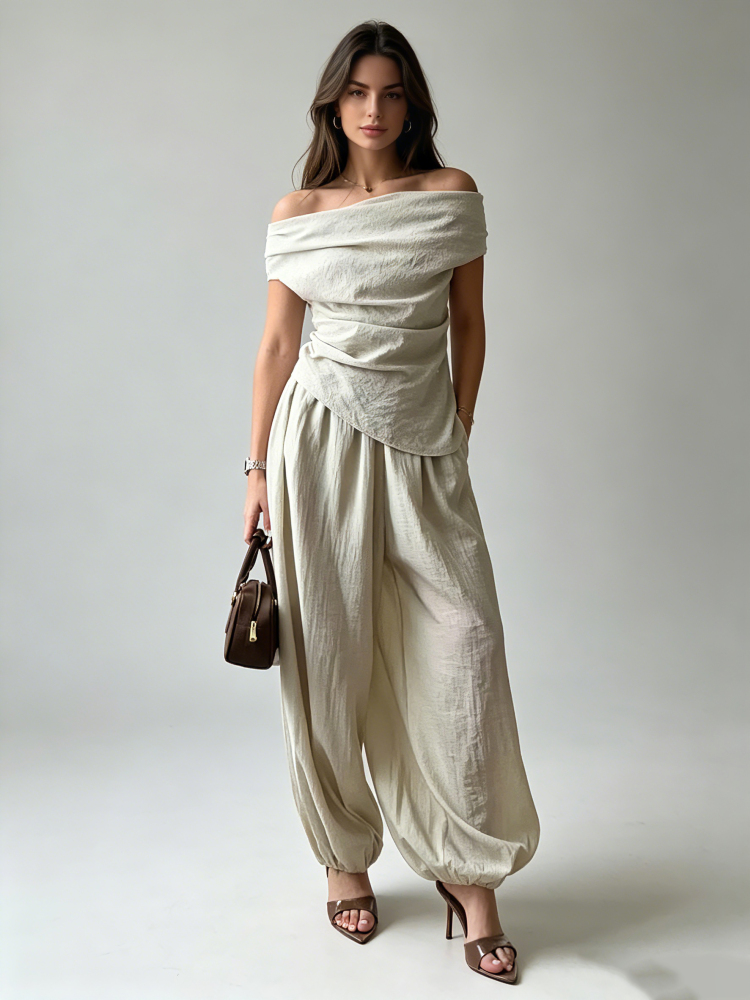 TWOTWINSTYLE Off Shoulder Tunic Top Harem Pants Streetwear Set